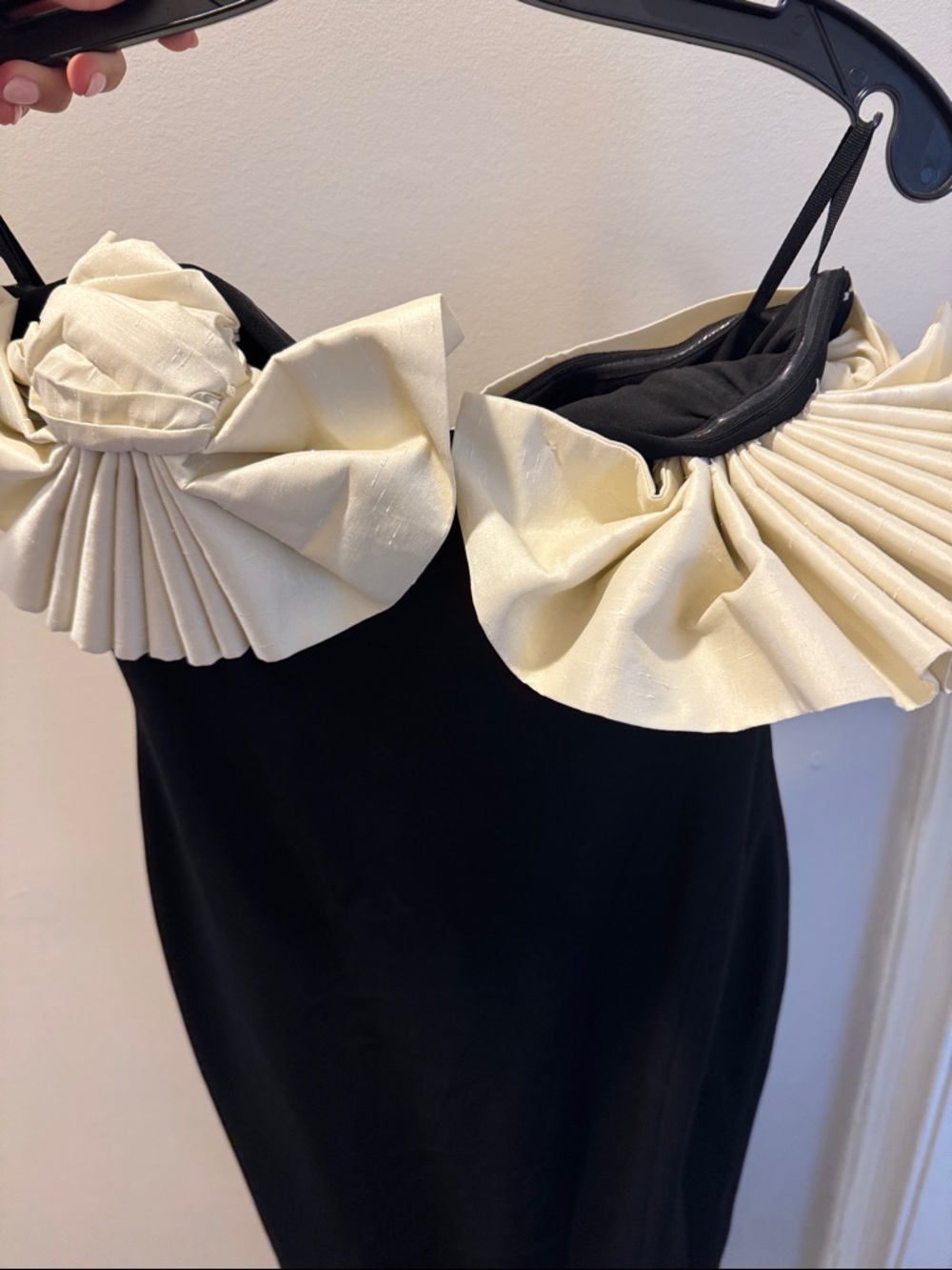 Rachel Gilbert Lavina Black Dress with White Pleated Accent - Picture 9 of 11